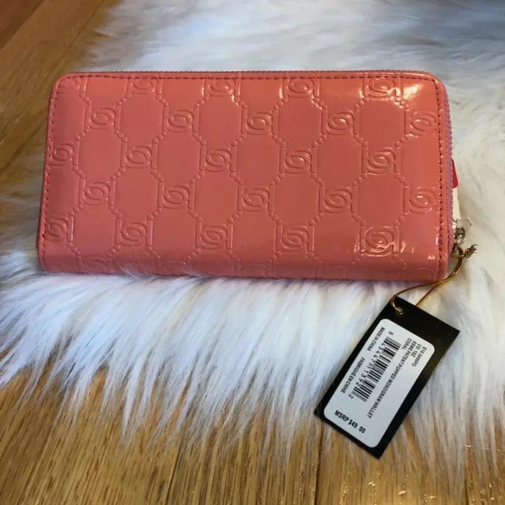 Bebe Patent Popped Monogram Coral Wallet